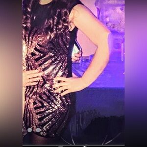 NWT Junior XL/L/M Sweetheart Mesh Black/Rose Gold Sequin Mini Dress Bodycon